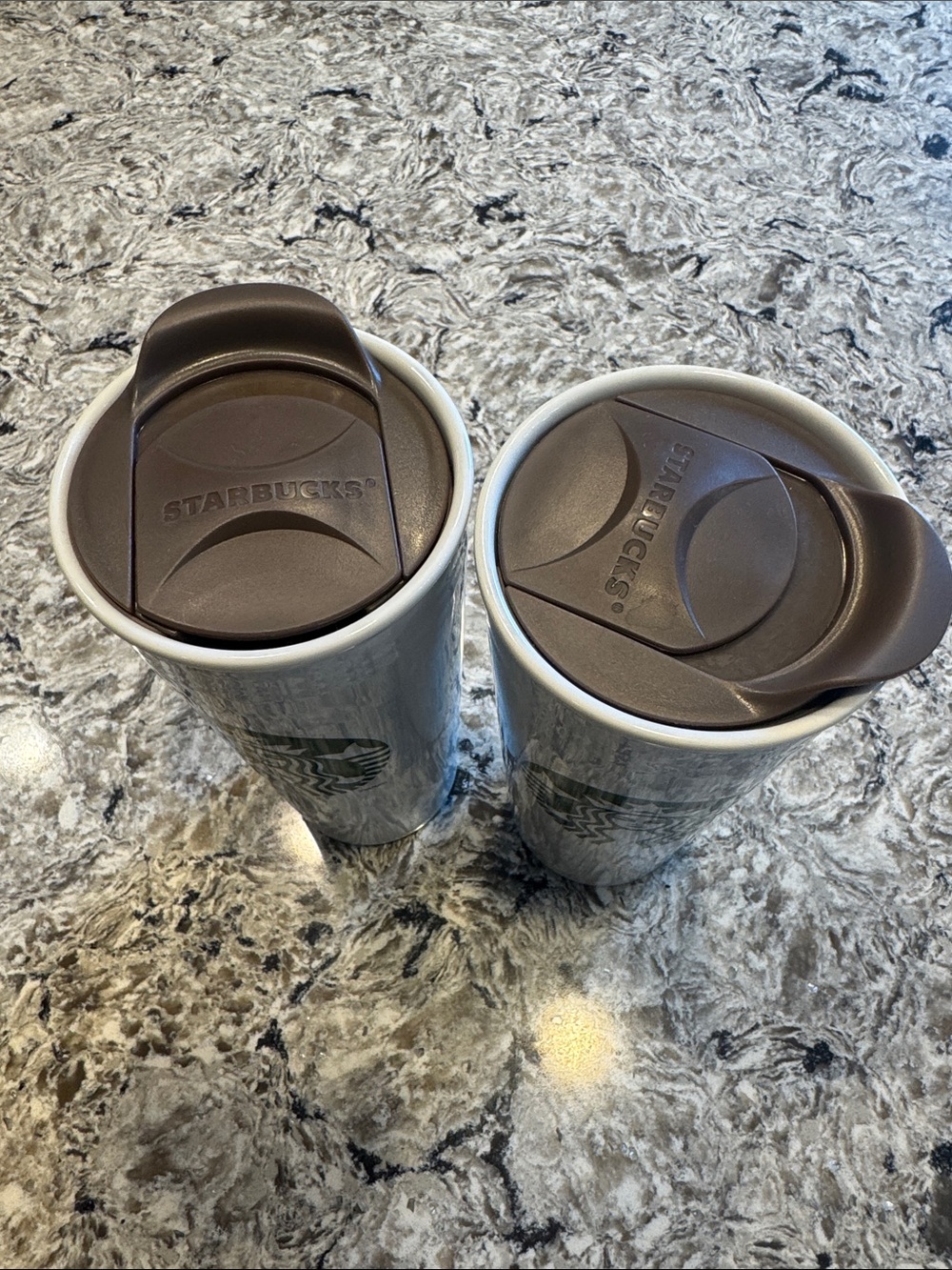 Starbucks White Ceramic Travel Mugs with Green Logo - Set of 2 - Picture 2 of 3